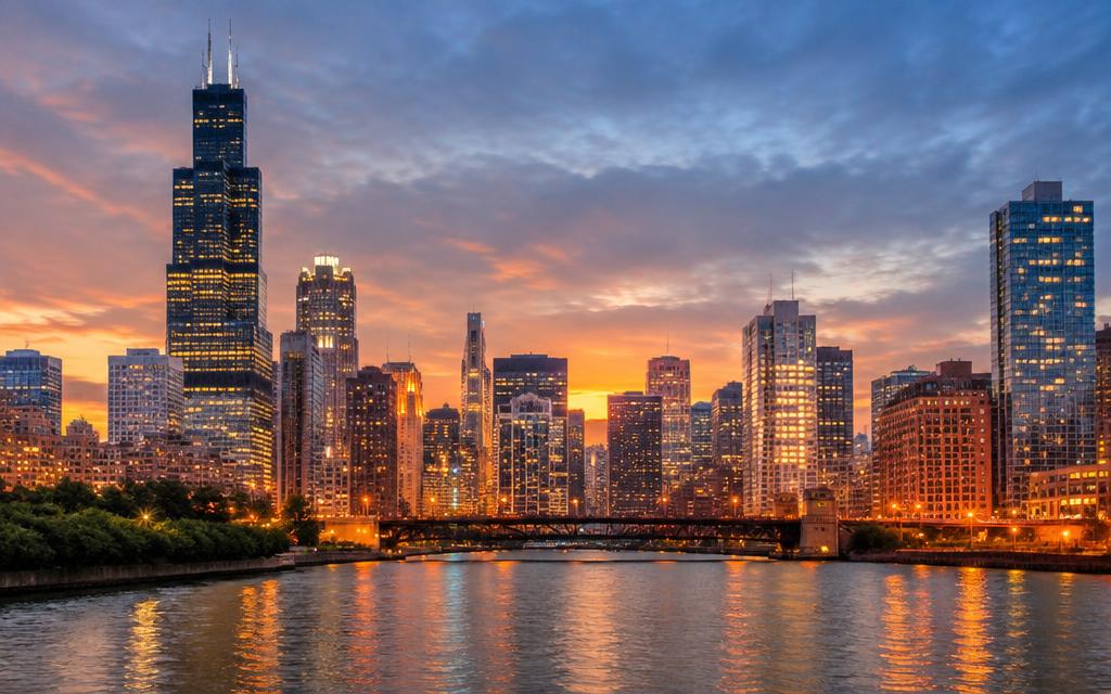 Chicago skyline at dusk